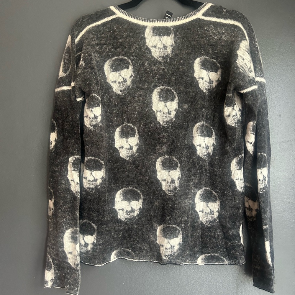 Aqua Black & White Cashmere Skull Pullover